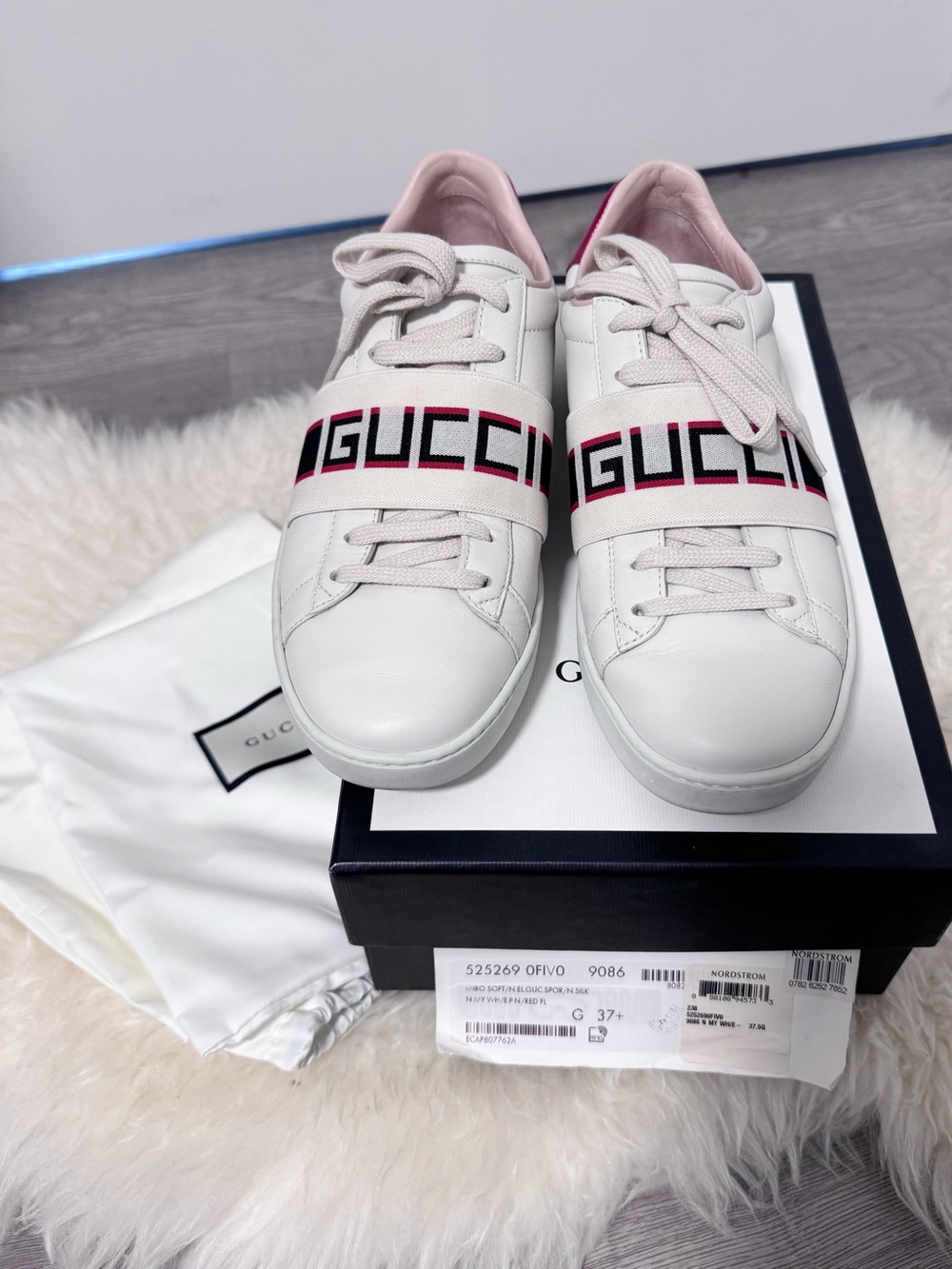 Gucci Ace Sneakers with Red/Navy Logo Elastic